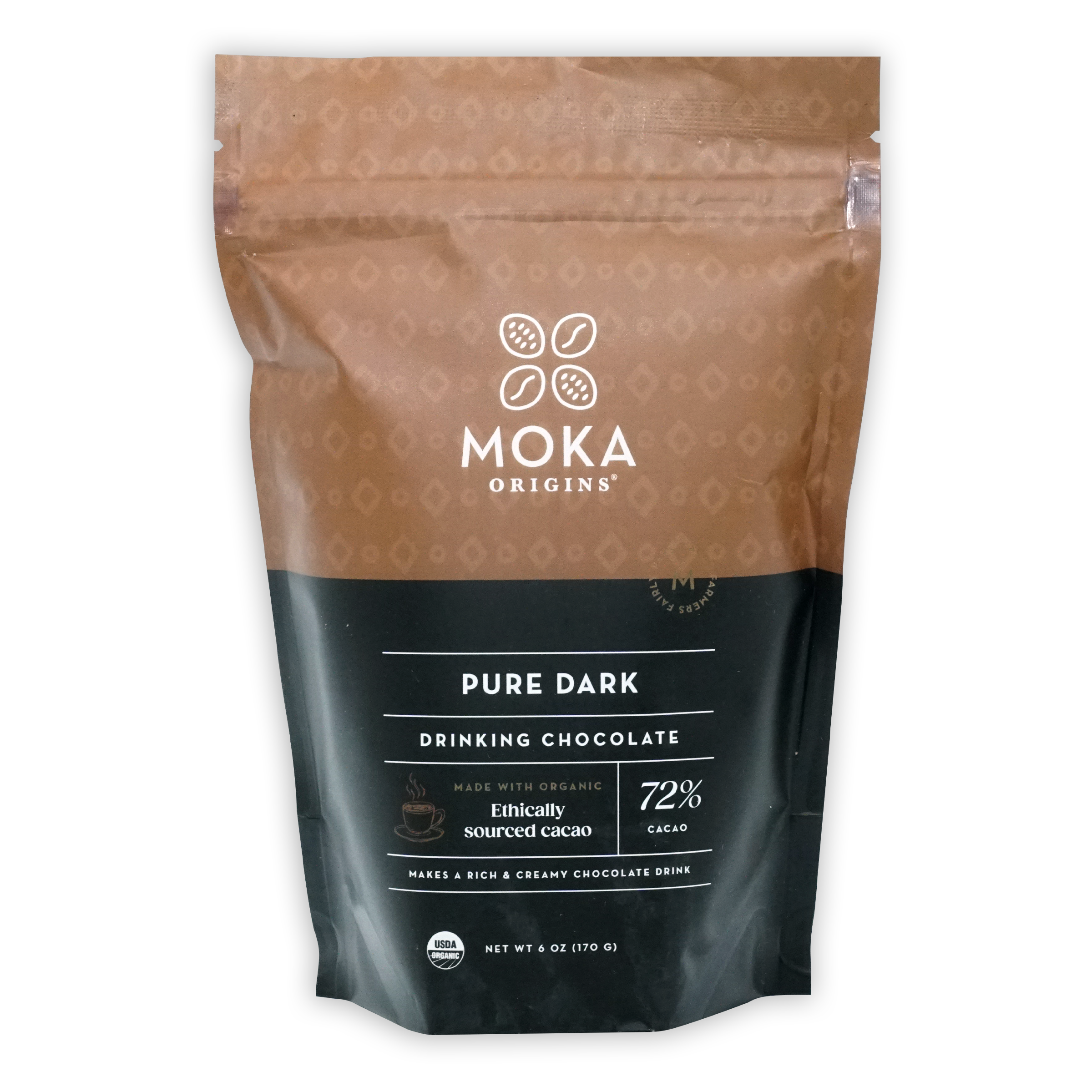 Moka Origins pure dark drinking chocolate 72% cacao resealable pouch