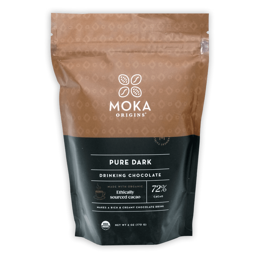 Moka Origins pure dark drinking chocolate 72% cacao resealable pouch