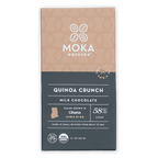 Moka Quinoa Crunch Milk Chocolate 58% bar in beige gray wrapper with gold foil