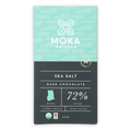 Moka Dark Chocolate w/ Sea Salt 72% bar from Ghana in teal packaging