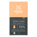 Moka toffee almond dark chocolate bar, 72% Ghana cacao, orange black package