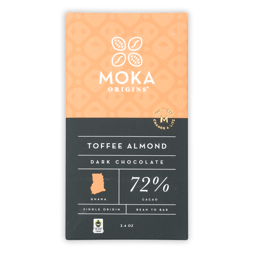 Moka 72% Dark Chocolate with Toffee & Almonds – Bar & Cocoa