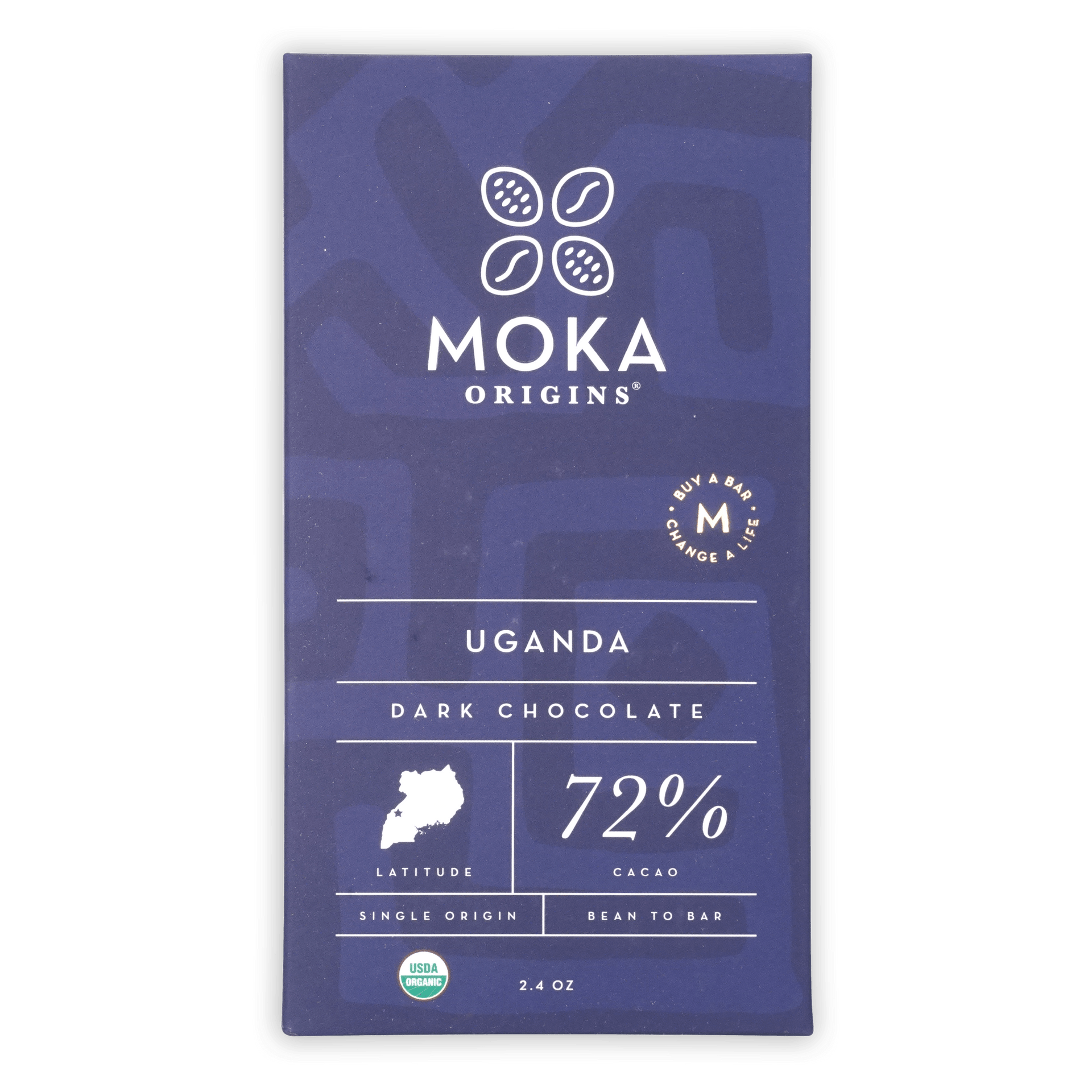Moka Origins Uganda dark chocolate bar, 72% cacao, single origin bean-to-bar