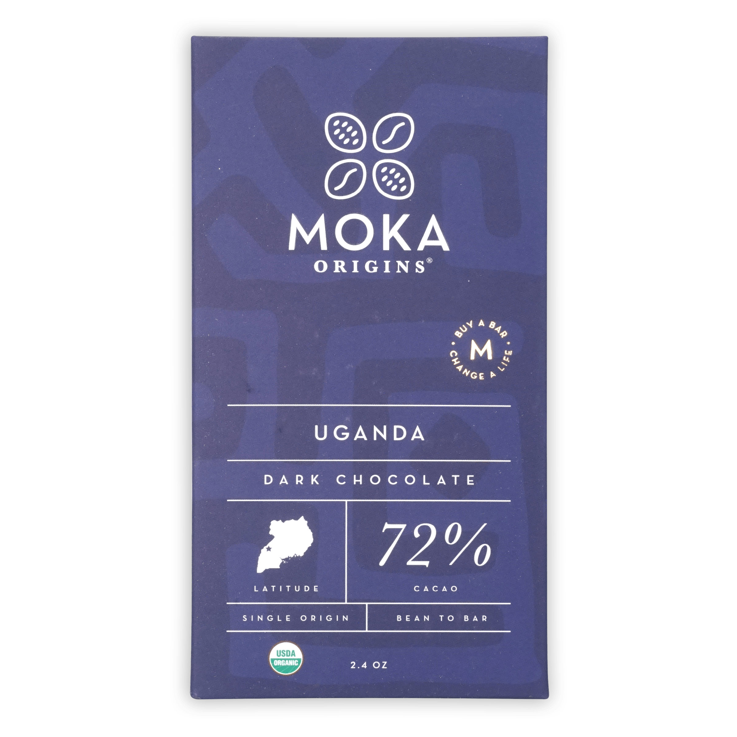 Moka Origins Uganda dark chocolate bar, 72% cacao, single origin bean-to-bar