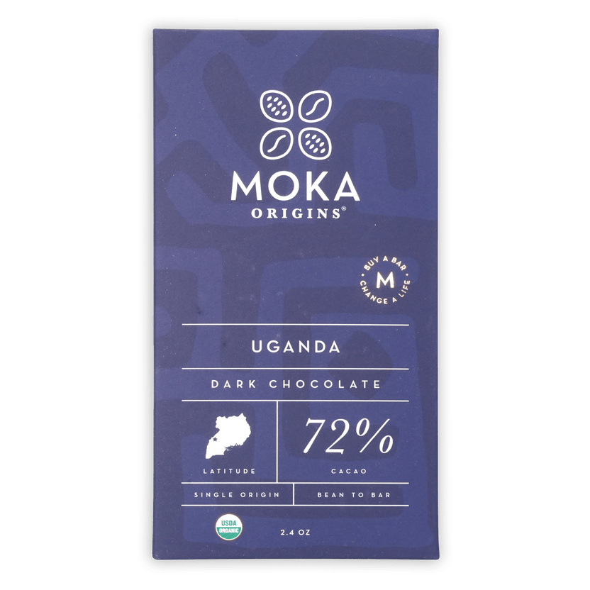 Moka Origins Uganda dark chocolate bar, 72% cacao, single origin bean-to-bar