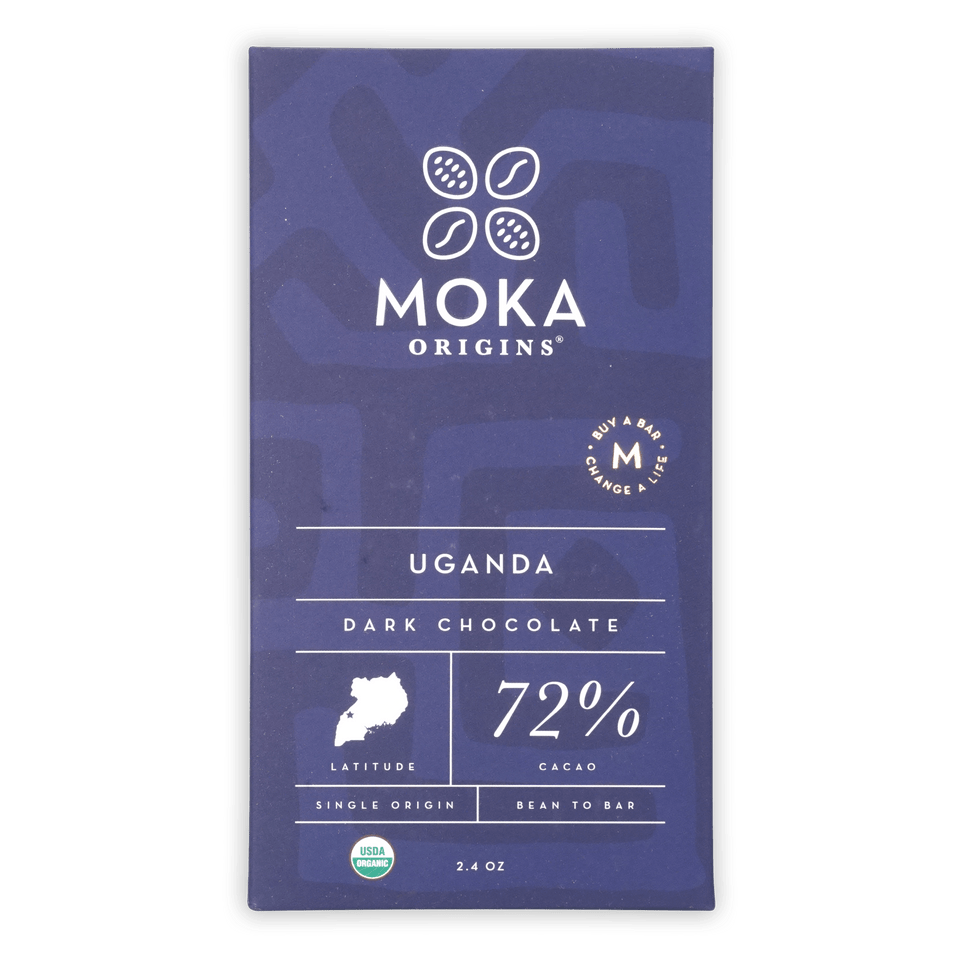 Moka Origins Uganda dark chocolate bar, 72% cacao, single origin bean-to-bar