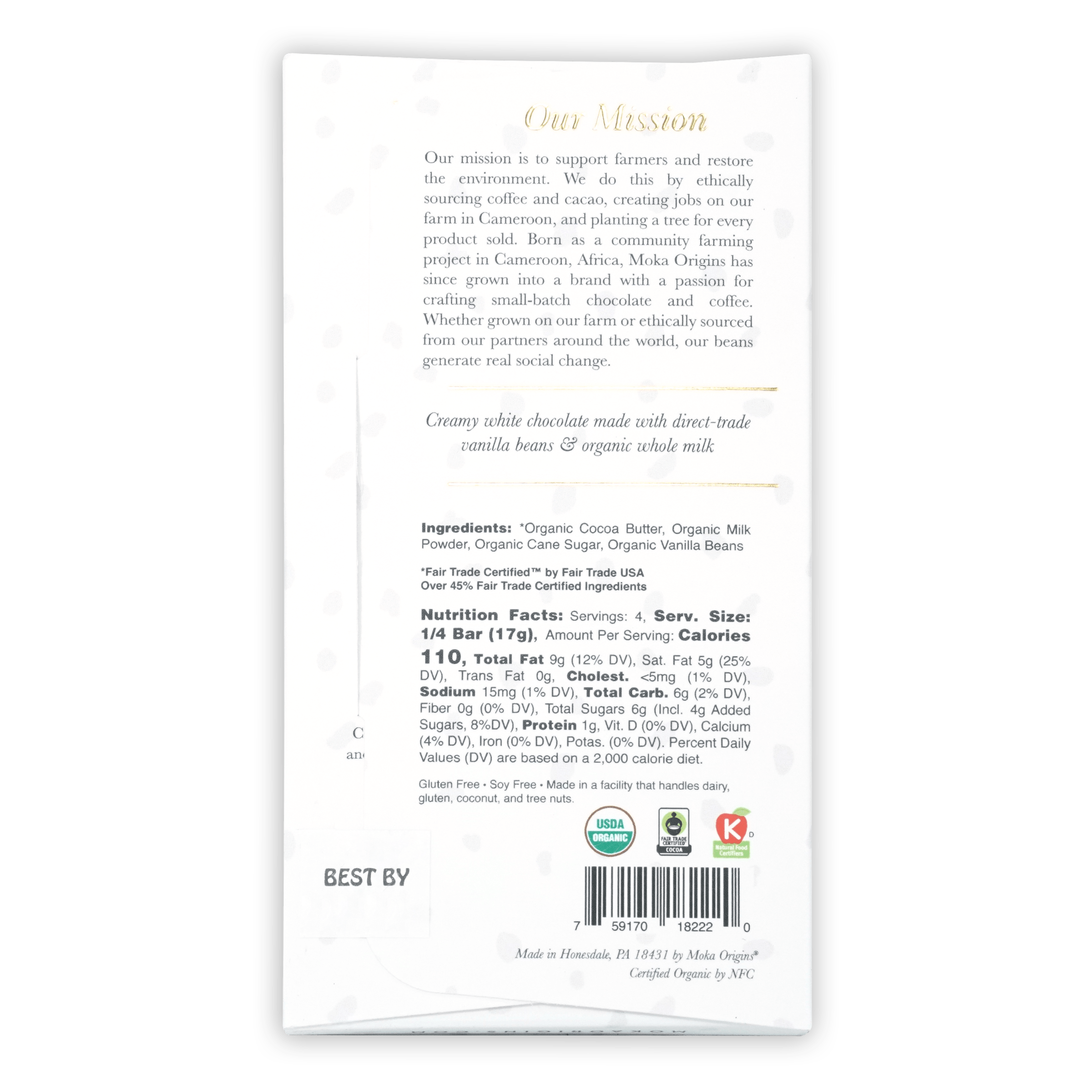 Moka Vanilla White Chocolate organic fair trade package