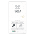 Moka Vanilla White Chocolate bar in minimalist white package with vanilla flowers