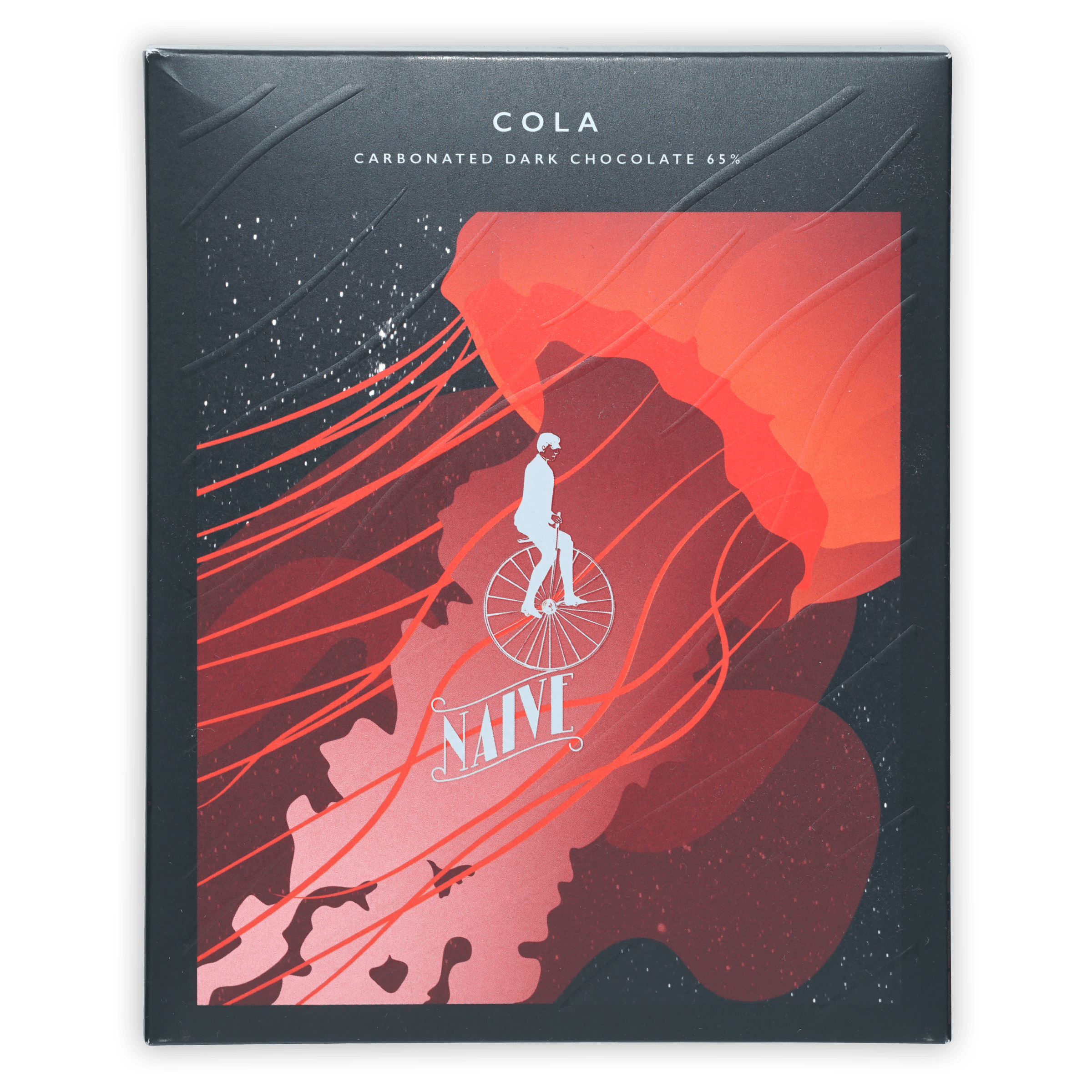 Naive Cola Dark Chocolate 65% limited edition black box with cyclist art