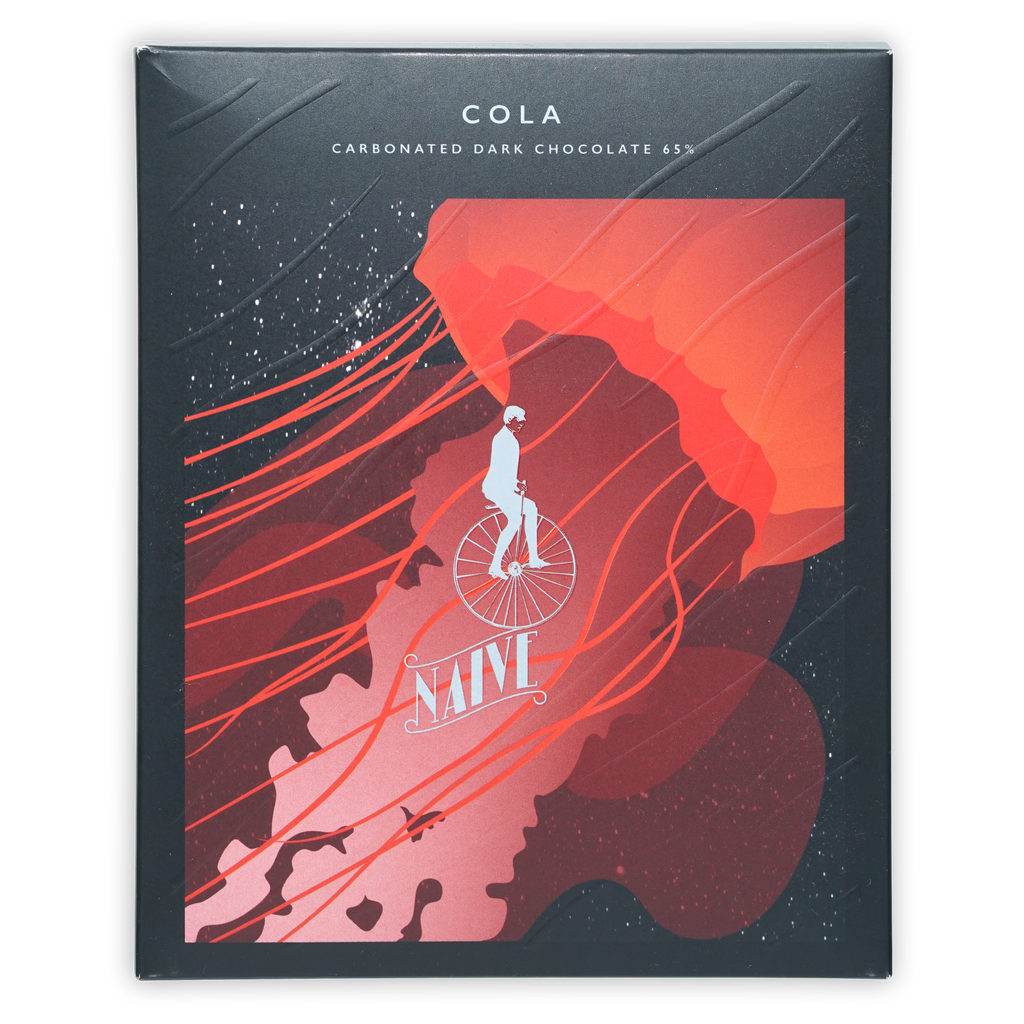 Naive Cola Dark Chocolate 65% limited edition black box with cyclist art