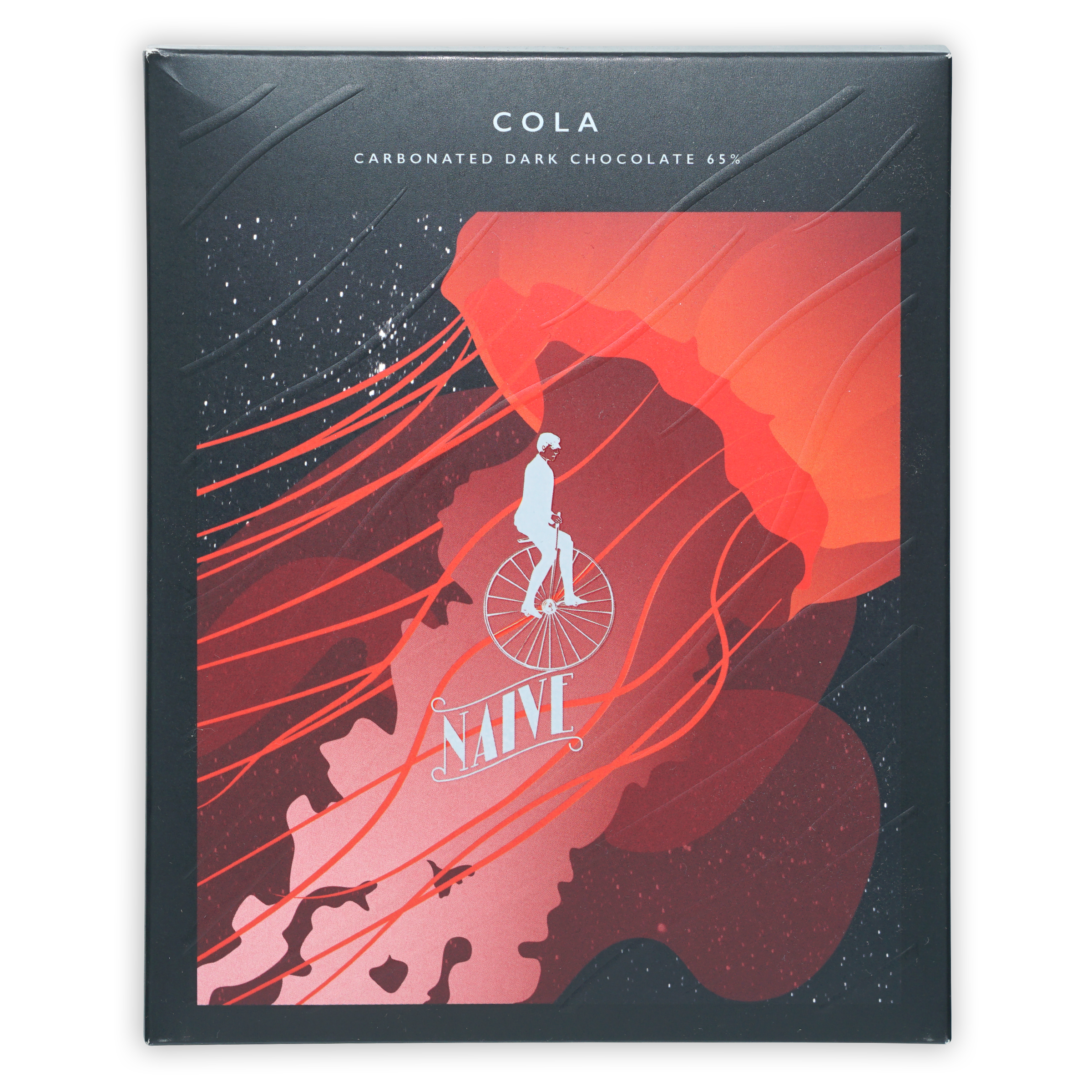 Naive Cola Dark Chocolate 65% limited edition black box with cyclist art