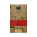 A rectangular brown wrapper with botanical illustrations for nearynogs dark mexico 100 percent dark chocolate bar