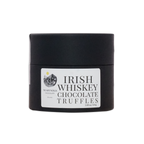 Black cylindrical container of nearynogs dark chocolate truffles with irish whiskey flavor for indulgent treats