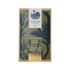 A rectangular package of nearynogs dulaman dark chocolate with irish seaweed gorseflower featuring green navy blue seaweed design and gold foil accents