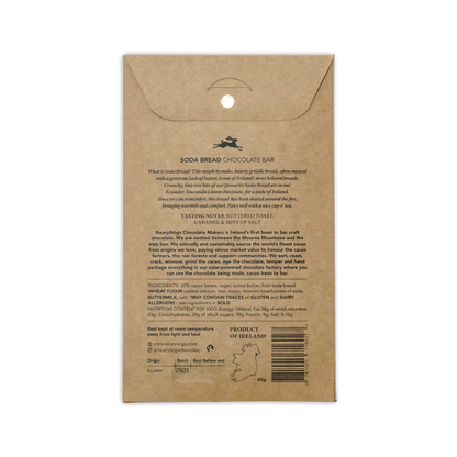 Brown kraft paper wrapper for nearynogs irish soda bread 60 percent chocolate bar with ireland map logo