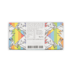 Back of Omnom rainbow unicorn bar, ingredients and nutrition panel, 60 g, designed in Iceland, barcode.