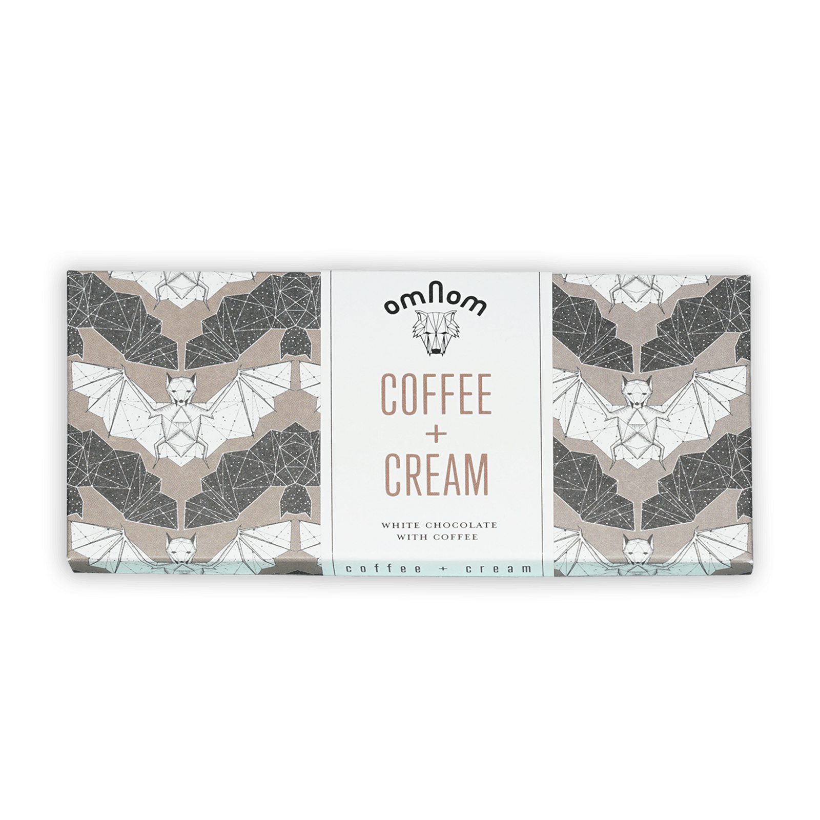 Omnom Coffee + Cream White Chocolate bar with bat illustrations