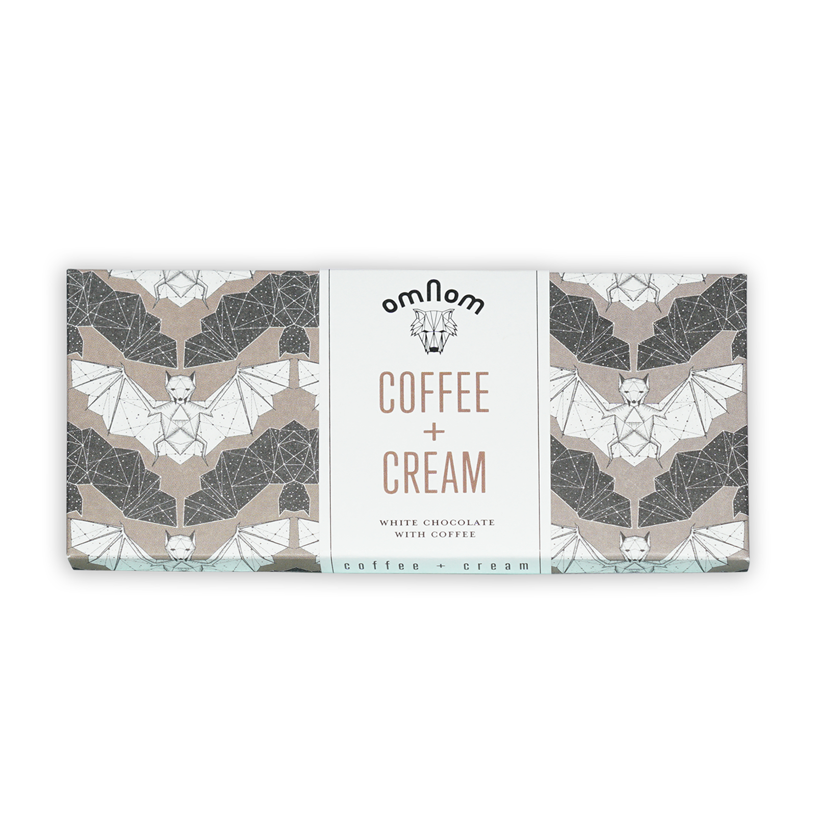 Omnom Coffee + Cream White Chocolate bar with bat illustrations
