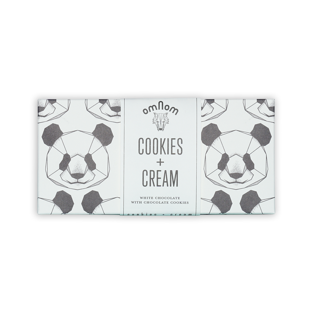 Omnom Cookies + Cream white chocolate bar with panda box