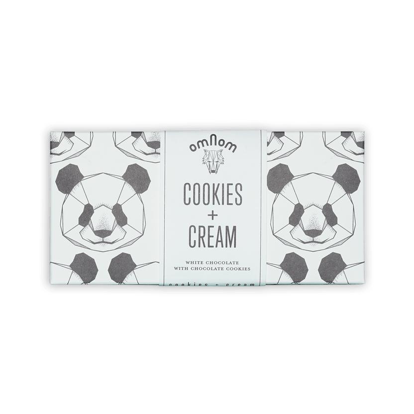 Omnom Cookies + Cream white chocolate bar with panda box