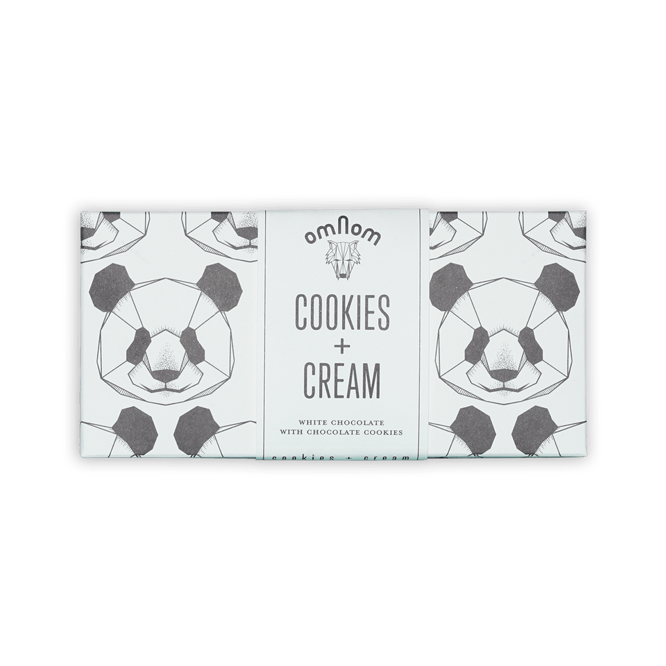 Omnom Cookies + Cream white chocolate bar with panda box
