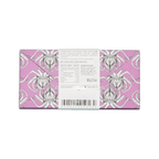 Back of Omnom Lakkris + Sea Salt wrapper, pink octopus pattern with ingredients, nutrition panel and barcode, 60 g