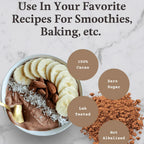 Rich dark chocolate smoothie bowl with bananas, almonds, coconut using Ora Cacao powder
