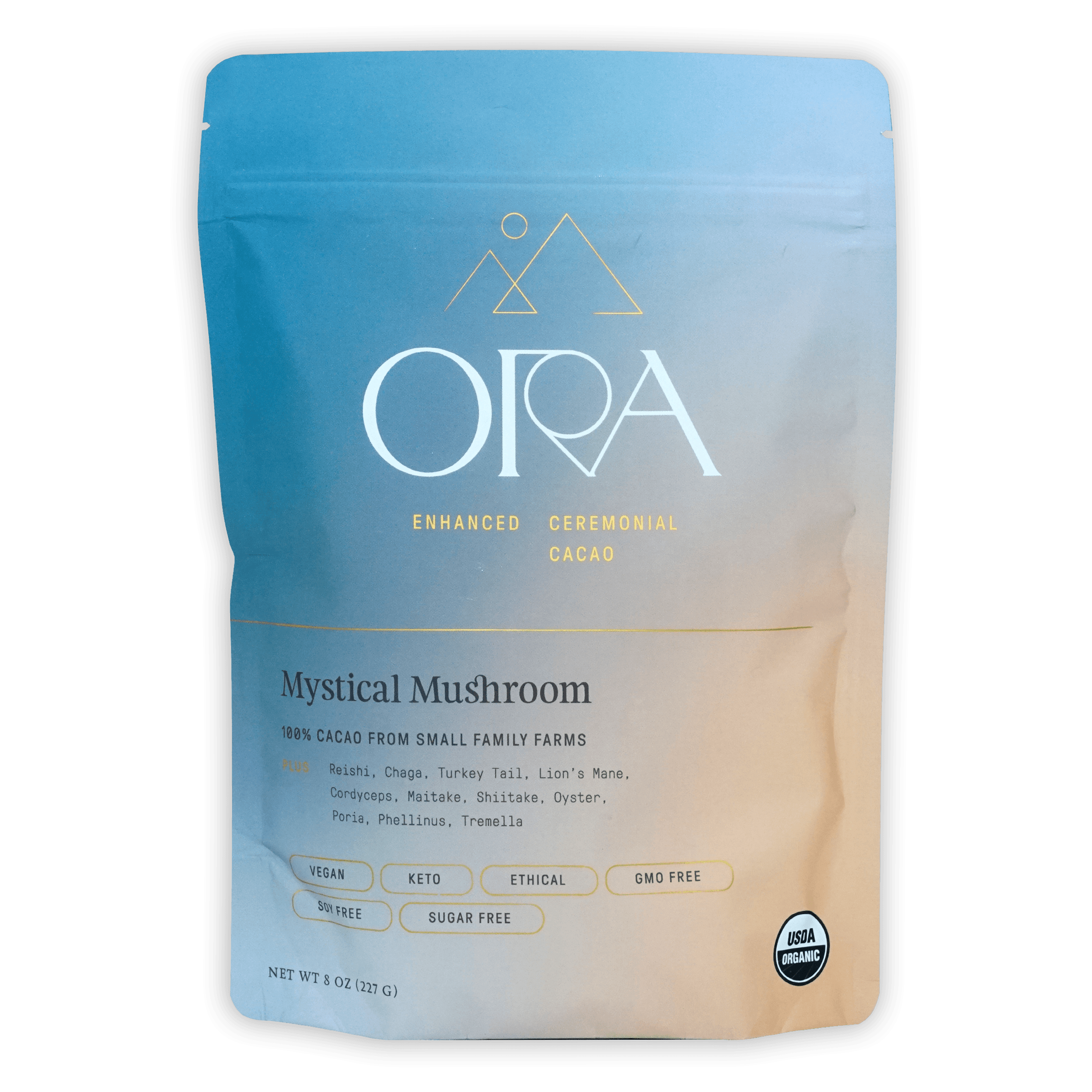 Ora Mystical Mushroom ceremonial cacao resealable pouch