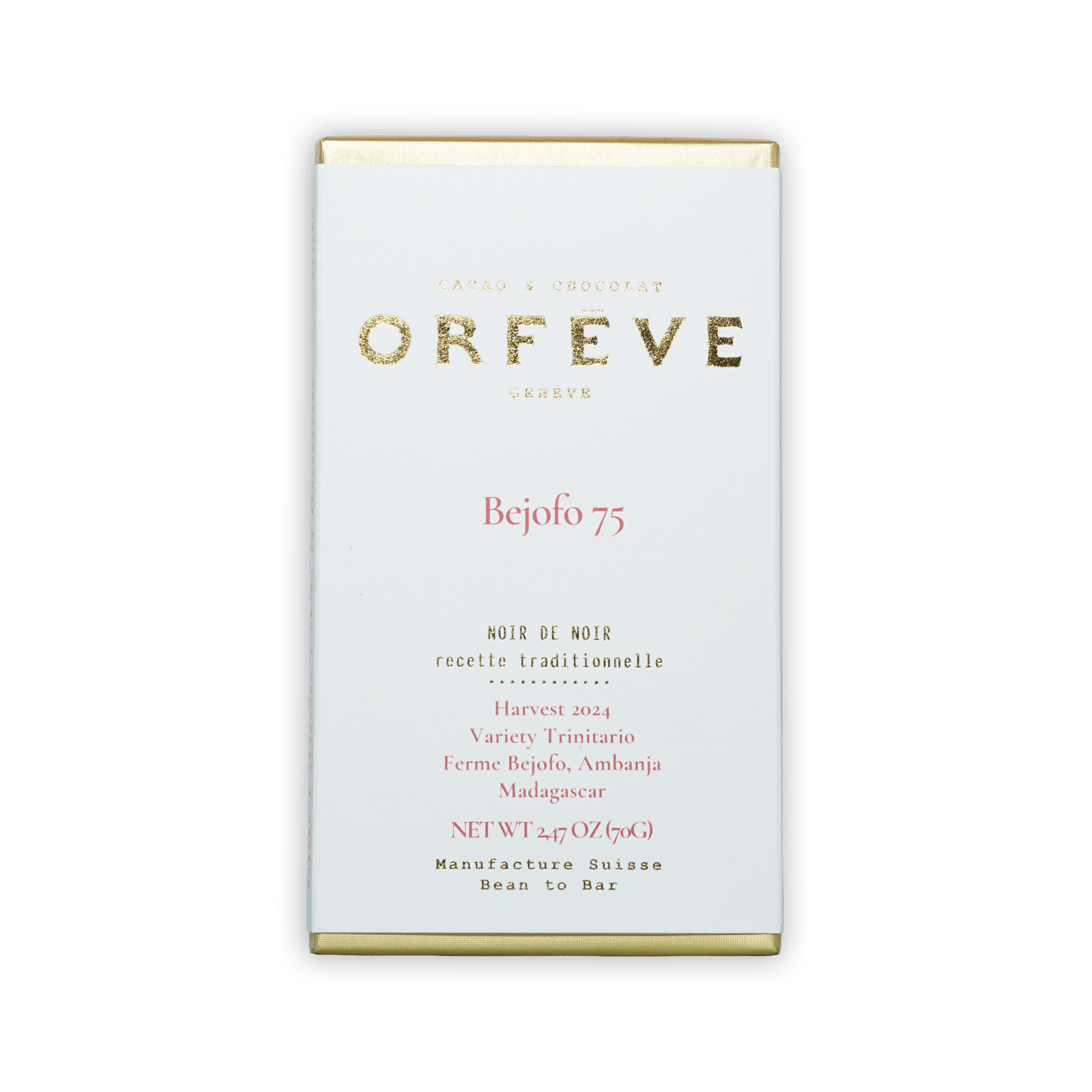 Orfeve Dark Bejofo Madagascar 75% chocolate bar wrapper with gold foil