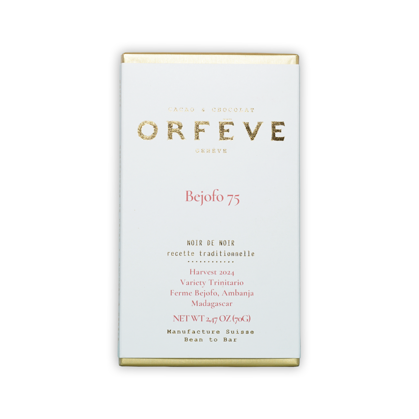 Orfeve Dark Bejofo Madagascar 75% chocolate bar wrapper with gold foil