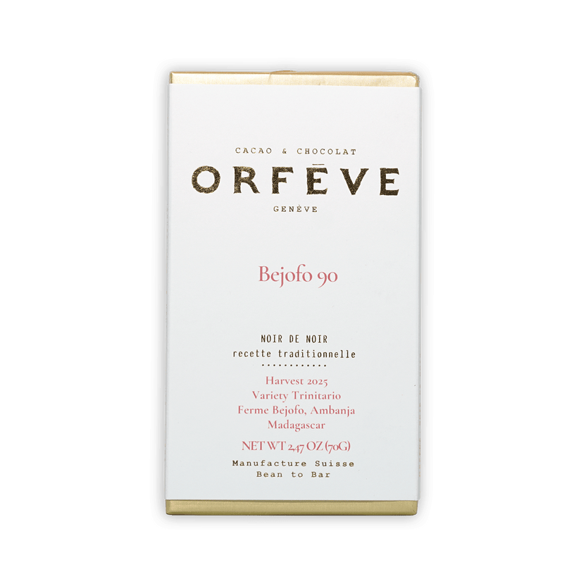 Orfeve Dark Bejofo Madagascar 90% chocolate bar wrapper from Geneva