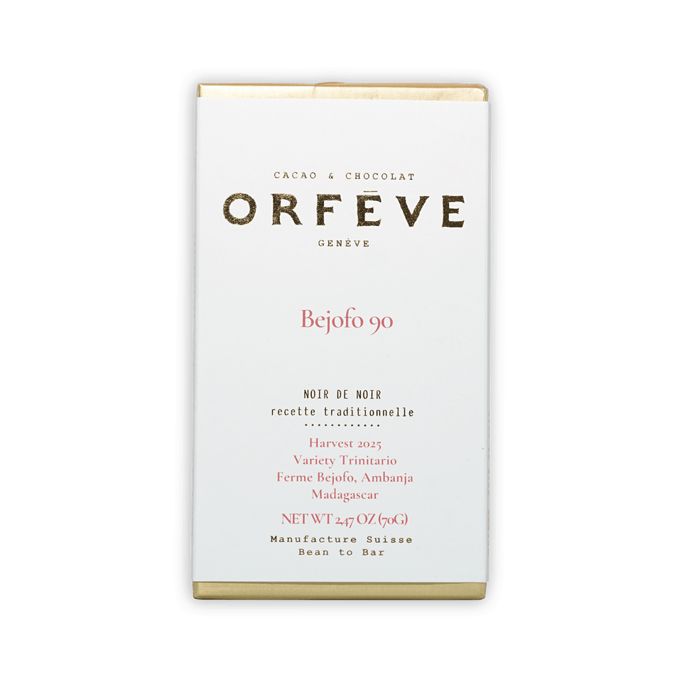 Orfeve Dark Bejofo Madagascar 90% chocolate bar wrapper from Geneva