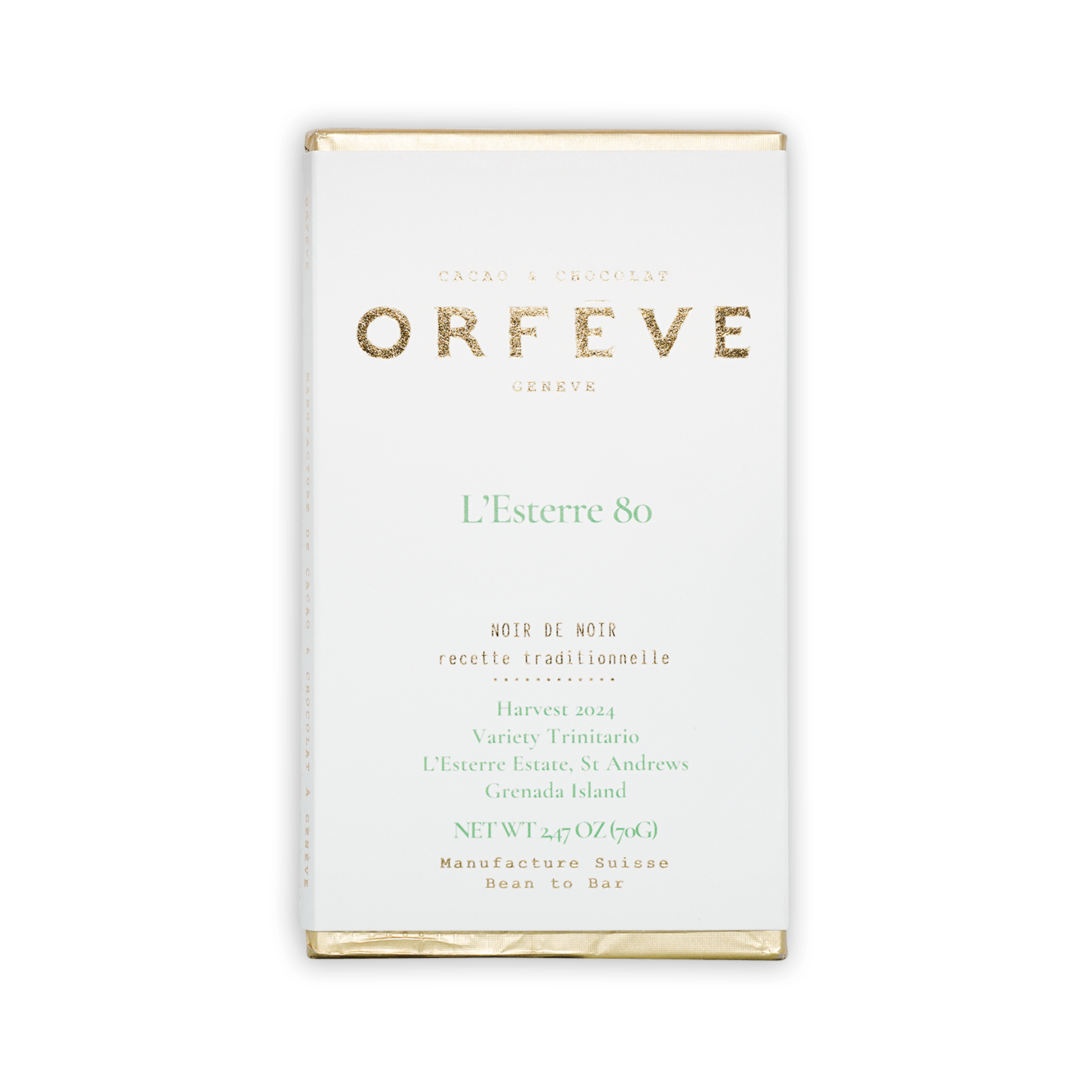 Orfeve Dark L’Esterre Grenada 80% white chocolate bar wrapper