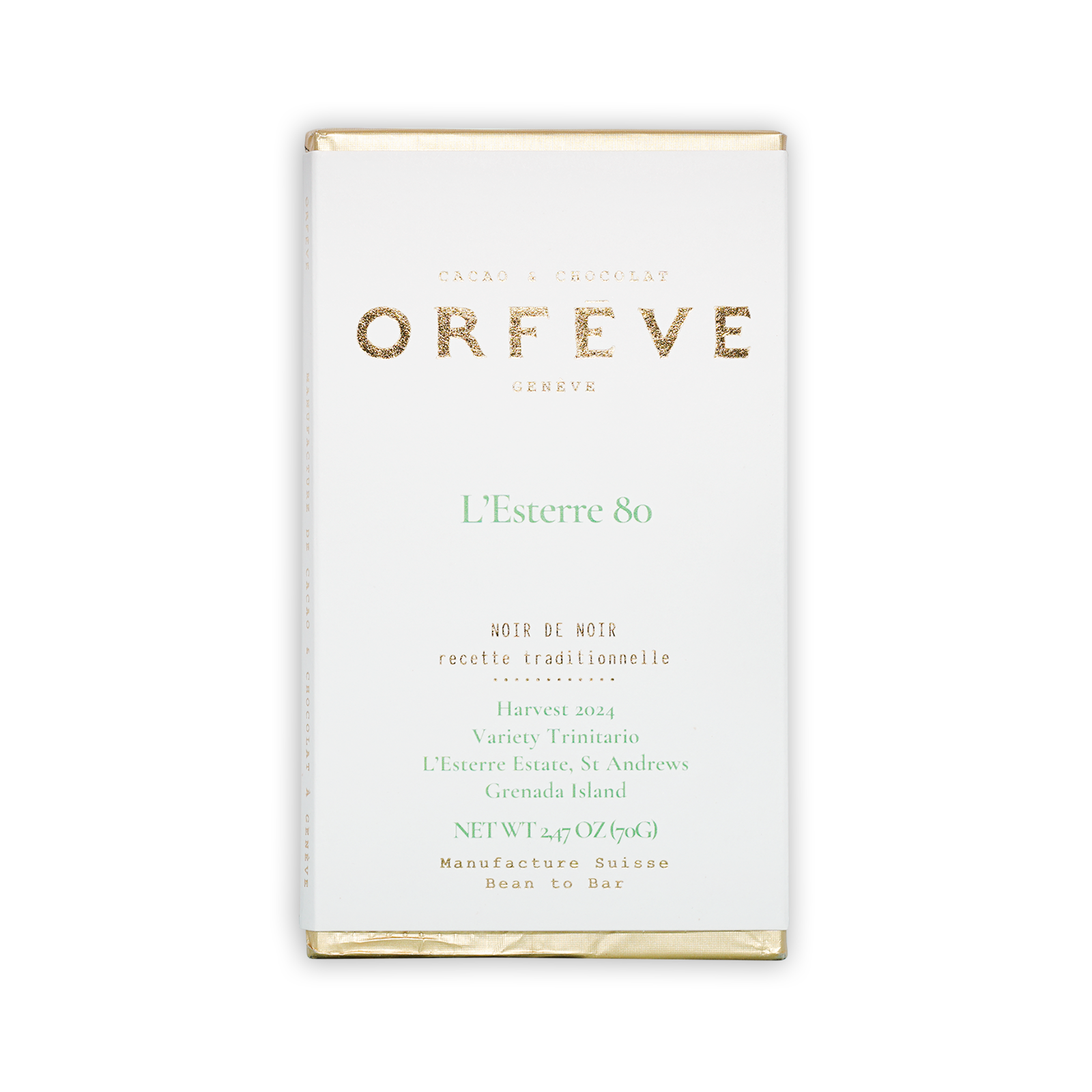 Orfeve Dark L’Esterre Grenada 80% white chocolate bar wrapper