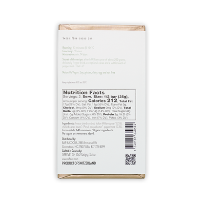 Orfeve Dark w/ Pear & Peppermint (No Added Sugar) 64%