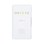 A white rectangular box of Orfeve Bejofo 75 chocolate on a black background with gold and pink printed text.
