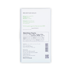 Back of a white Orfeve Swiss Crispy Dark Chocolate box on a black background, showing nutrition facts and ingredients.