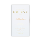 A white Orfeve Quillabamba 70 chocolate box with gold foil lettering on a black background.