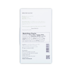 Back of a white Orfeve chocolate bar box on a black background, showing nutrition facts, ingredients, and a barcode.