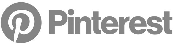 Gray pinterest logo featuring a stylized white ’p’ inside a circular emblem next to the brand name.
