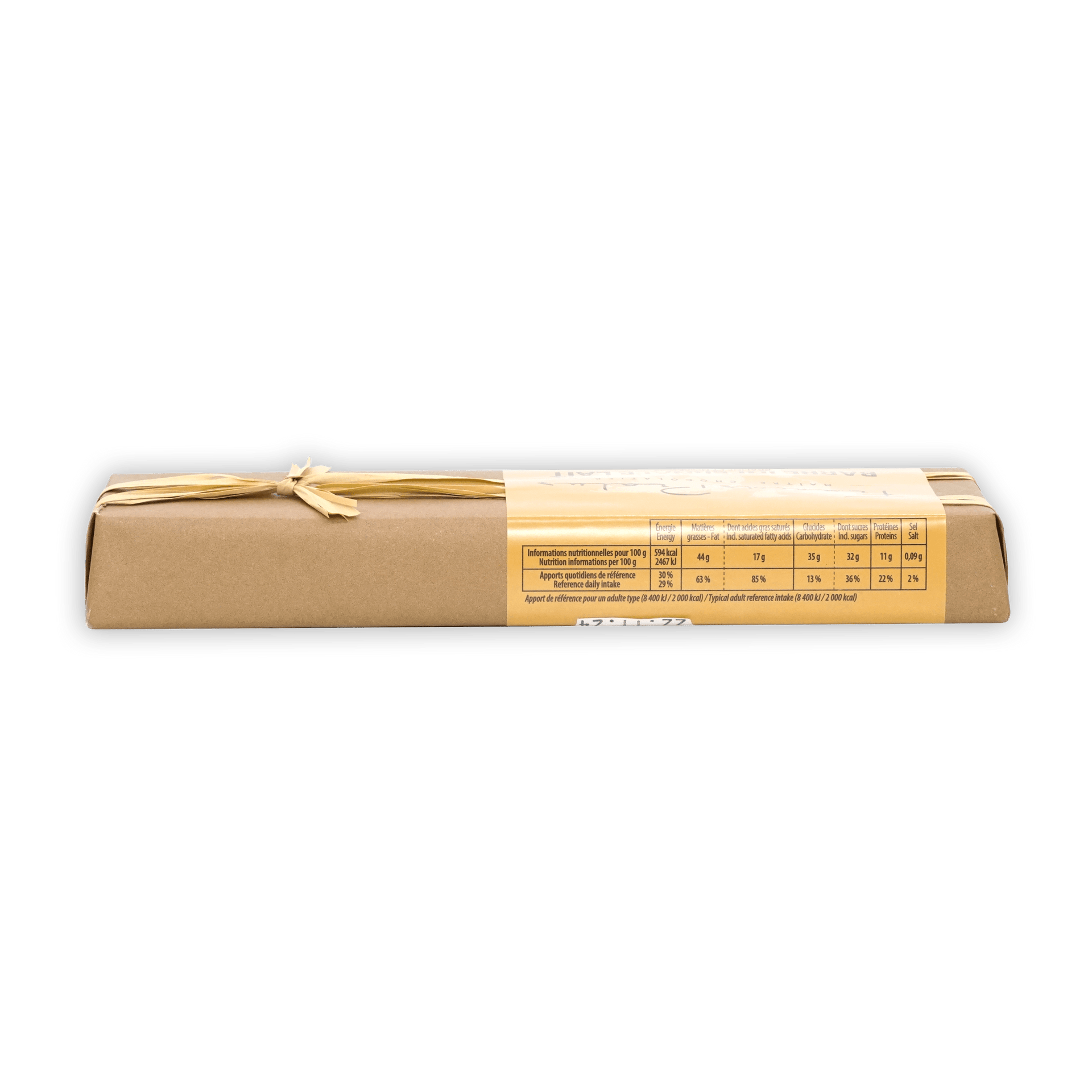 Pralus Infernale Milk Praline Bar in brown box with yellow label and twine