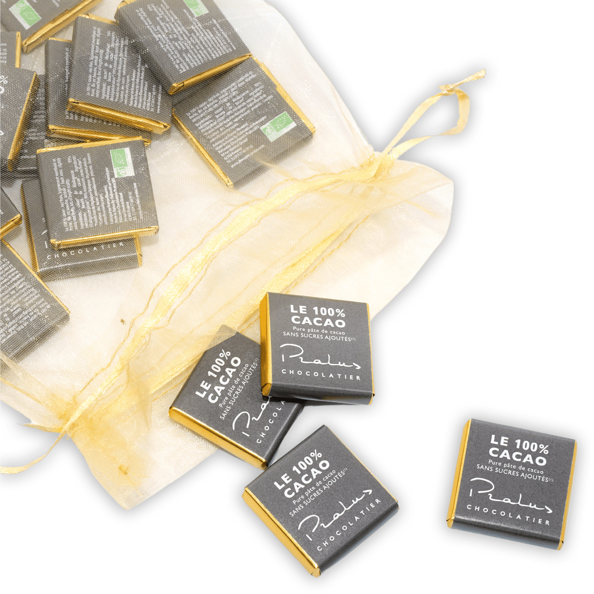 Pralus Napolitans 100% dark chocolate mini squares bag, 25 pcs