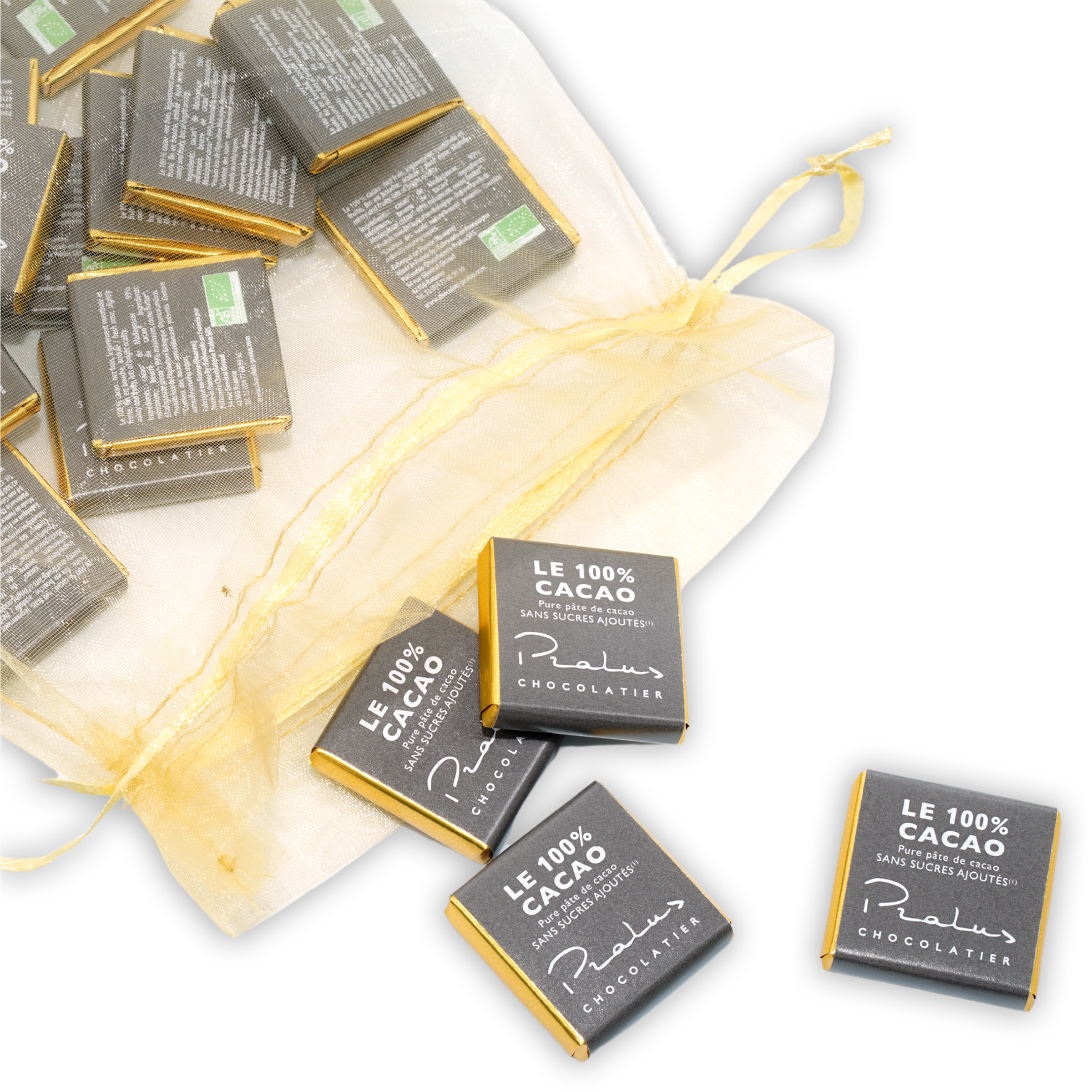 Pralus Napolitans 100% dark chocolate mini squares bag, 25 pcs