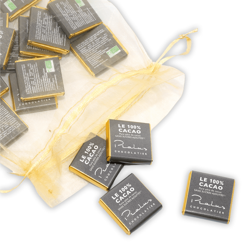 Pralus Napolitans 100% dark chocolate mini squares bag, 25 pcs