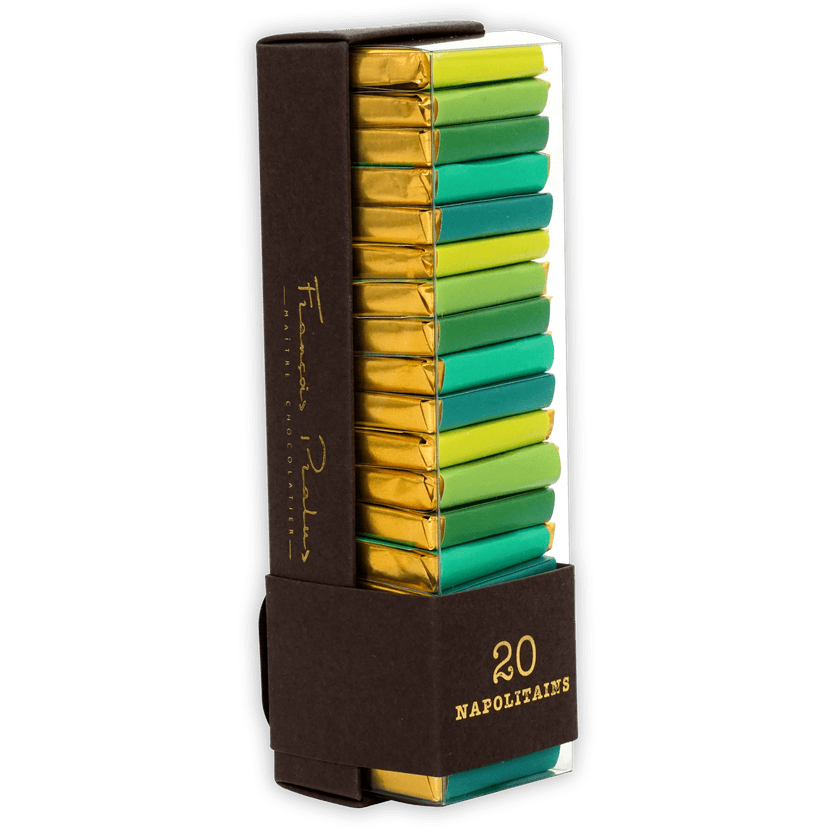 Pralus Napolitans Organic Vintages: 20 green gold foil chocolates