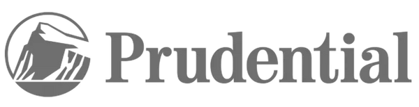 Prudential logo featuring a stylized bird in flight within a circular emblem, rendered in monochrome gray.