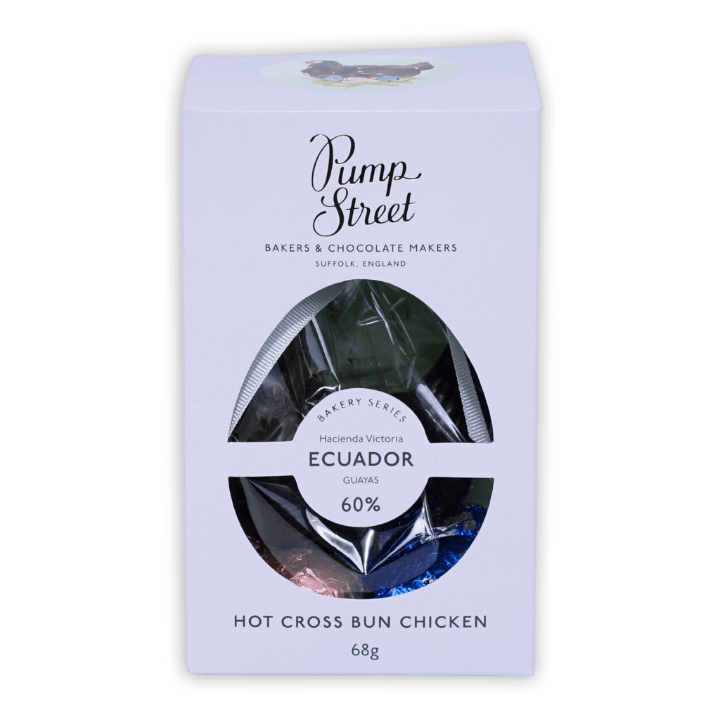 Pump Street Chicken and Egg Box Hot Cross Bun 60% 68g chocolate egg