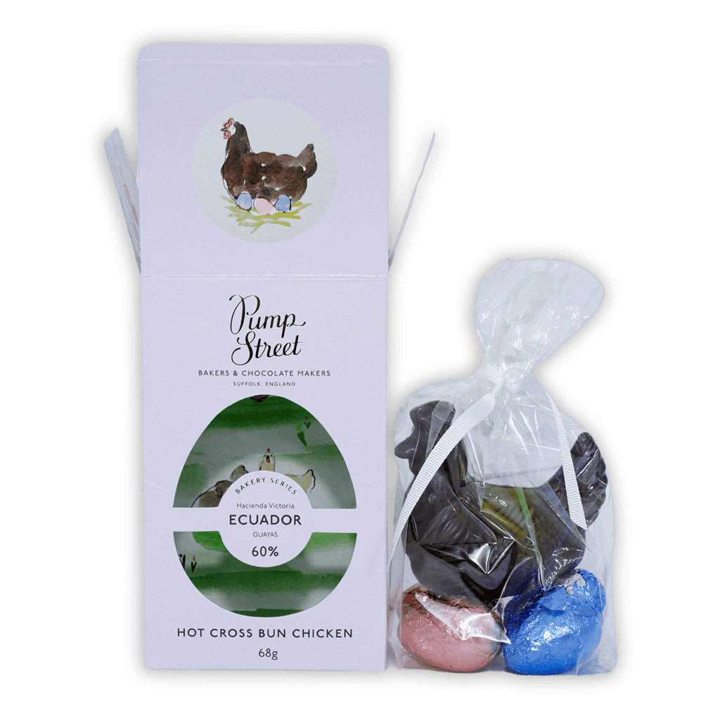 Pump Street Chicken and Egg Box Hot Cross Bun 60% with 68g chocolate