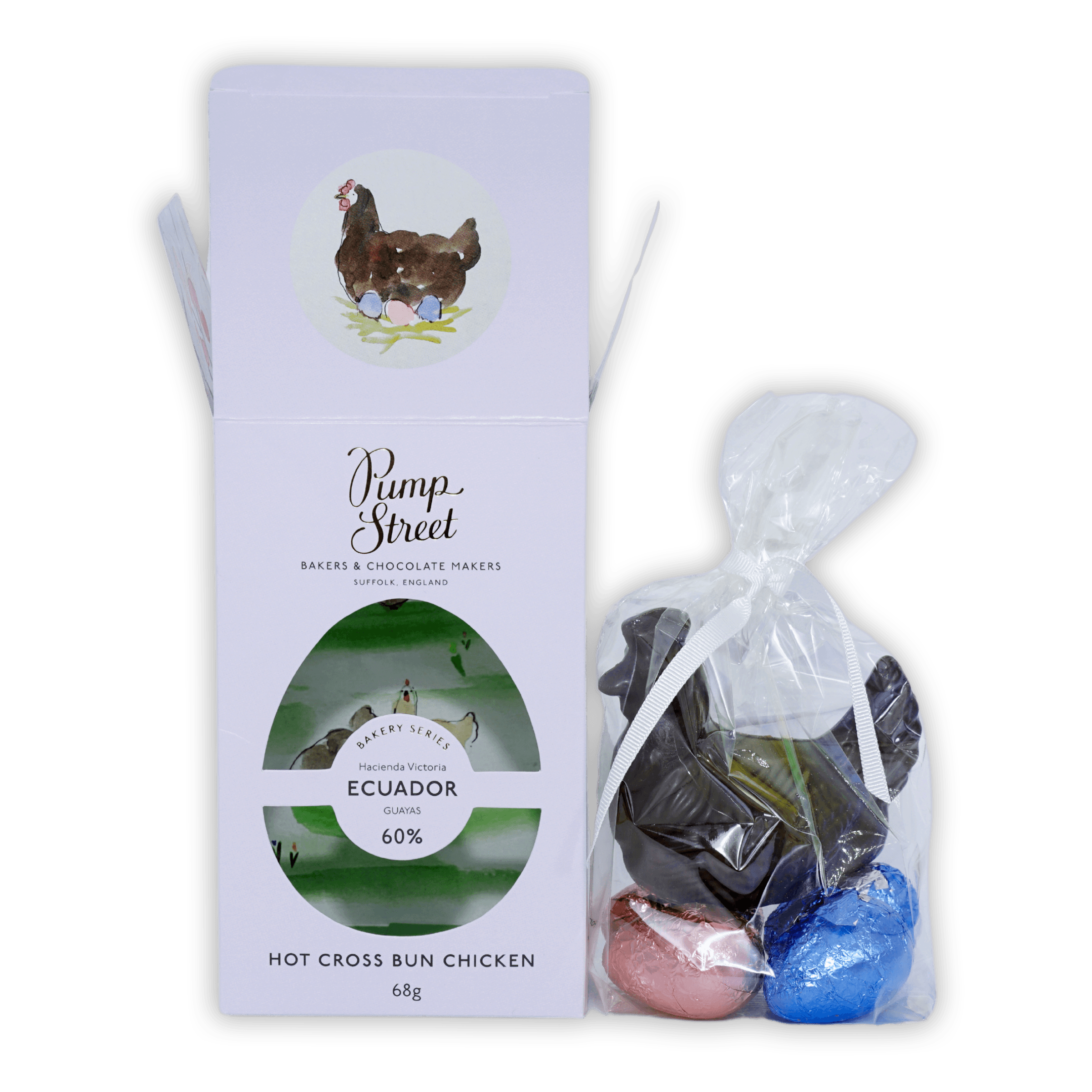 Pump Street Chicken and Egg Box Hot Cross Bun 60% with 68g chocolate