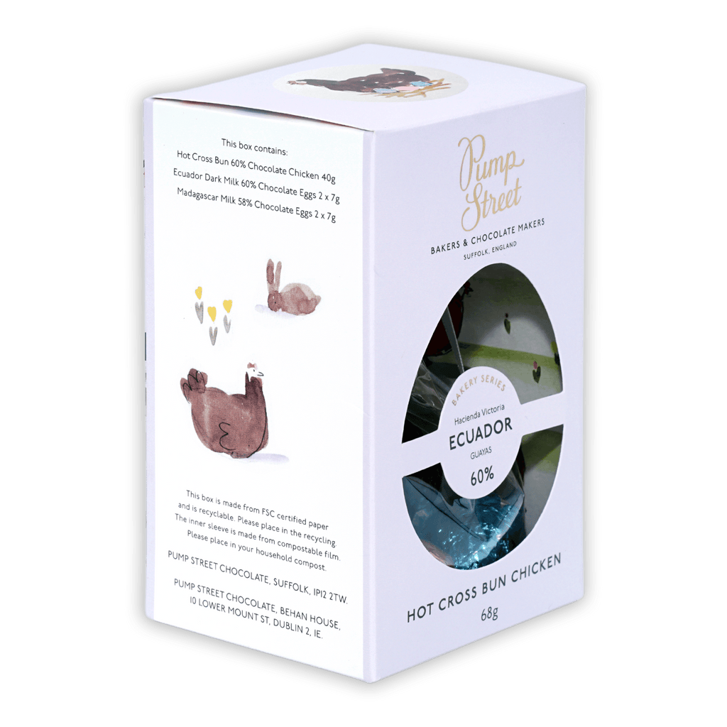 Pump Street Hot Cross Bun Chicken 60% dark chocolate in box